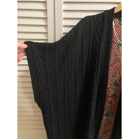 David and Young Oversized Open Front Cardigan Sweater Vest Black Floral Vine Bac - Picture 4 of 7